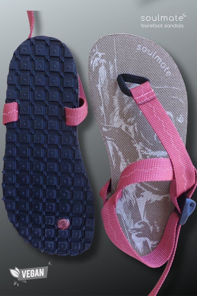 Soulmate Life-B Barefoot Minimalist Vegan Sandalet / Gül Kurusu-Beyaz Zig