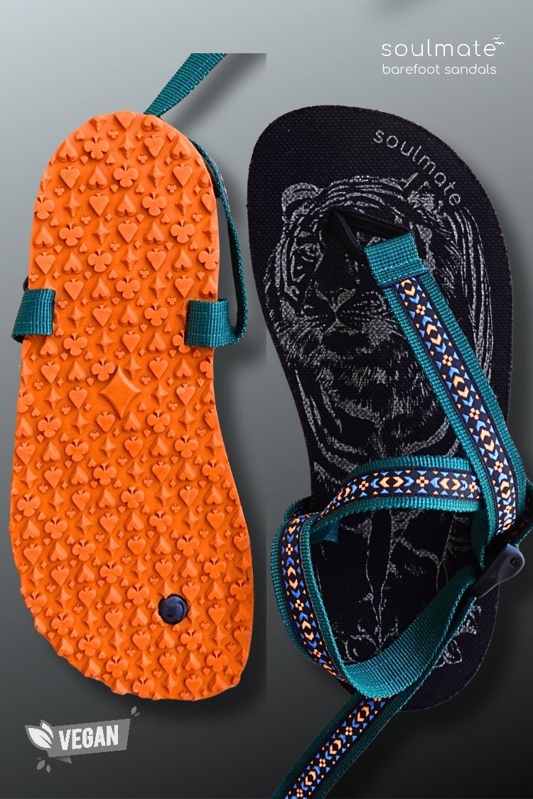 Soulmate Life-O Barefoot Minimalist Vegan Sandalet / Yeşil-Turuncu Etnik